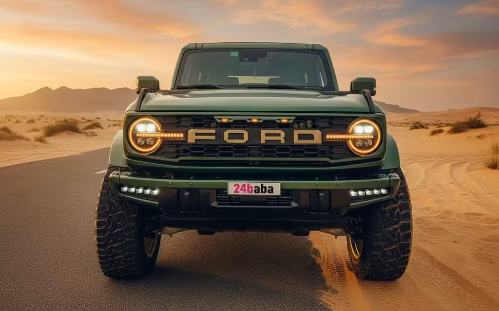 Ford Bronco 2024 Green front view with headlights – rental in Dubai