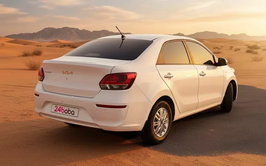 Kia Pegas 2024 White rear view showing taillights