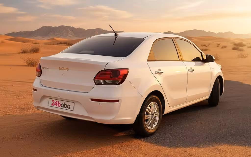 Kia Pegas 2024 White rear view showing taillights