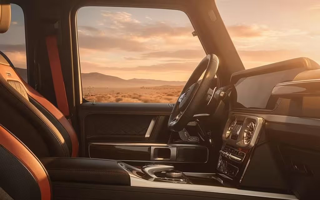 Mercedes G63 2021 interior view showing trim – rental in Dubai