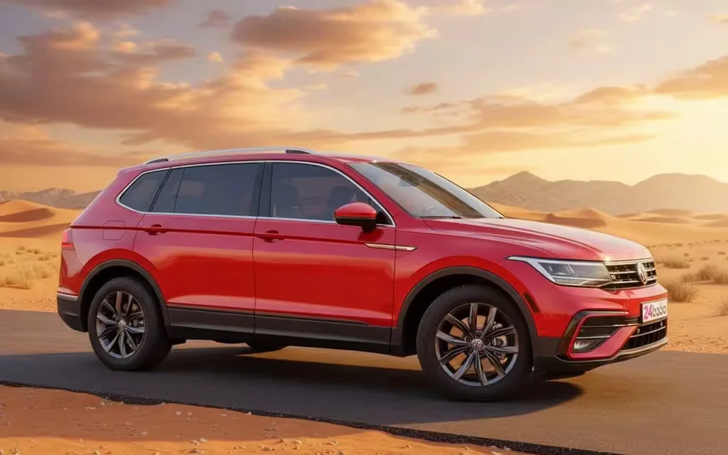 Volkswagen Tiguan 2023 Red side profile – rental in Dubai