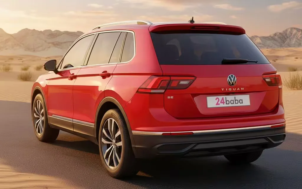 Volkswagen Tiguan 2023 Red rear view showing taillights – rental in Dubai