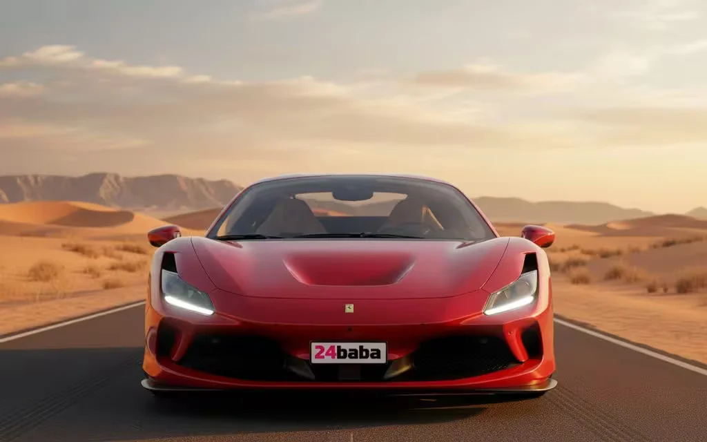 Ferrari F8 2021 Red front view with headlights – rental in Dubai