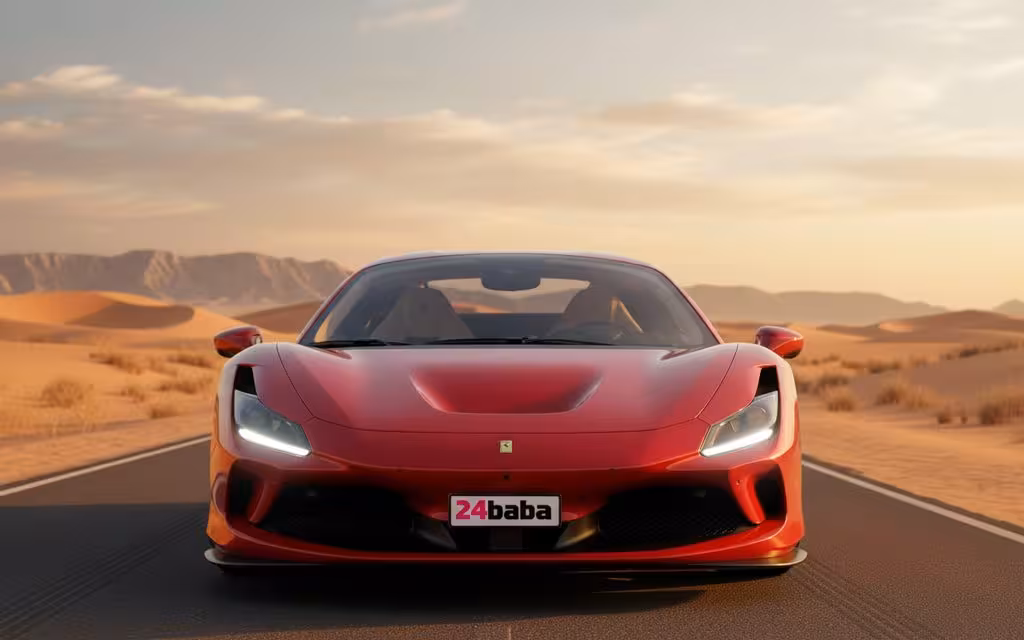 Ferrari F8 2021 Red front view with headlights – rental in Dubai