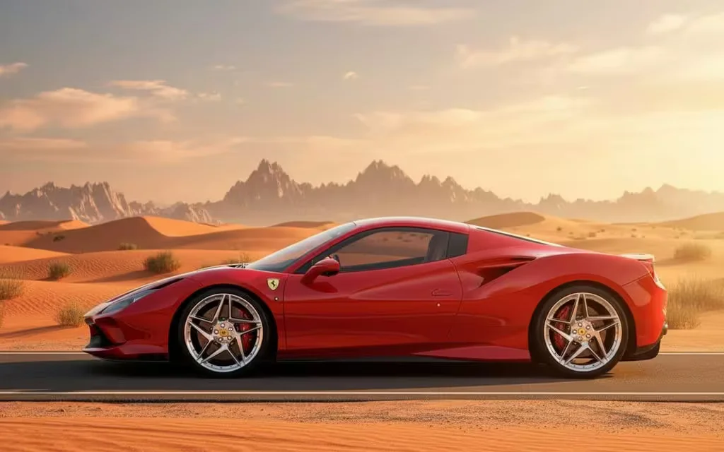 Ferrari F8 2021 Red side profile – rental in Dubai