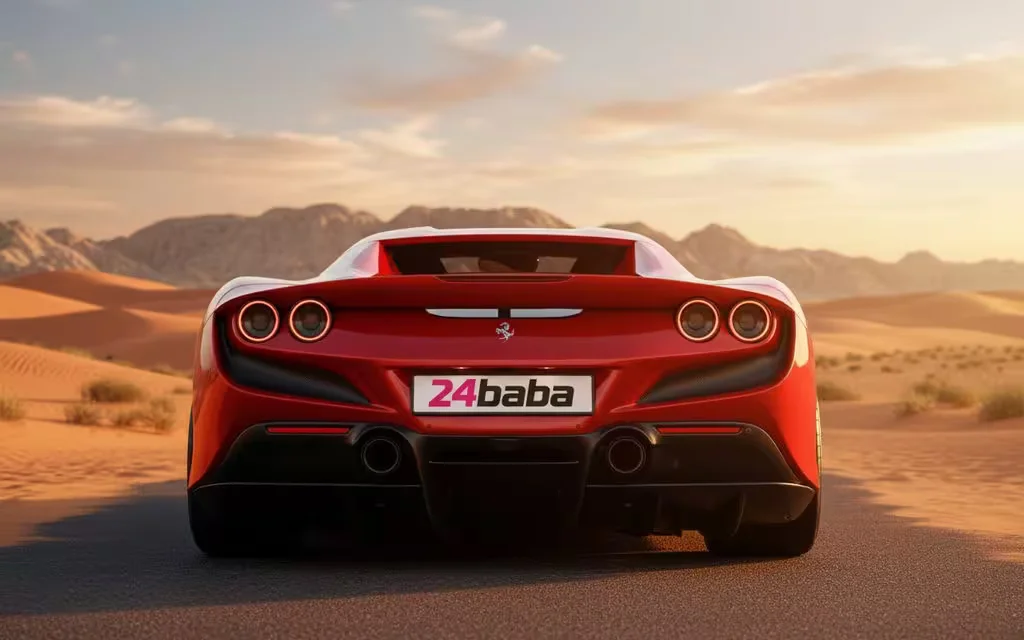 Ferrari F8 2021 Red rear view showing taillights – rental in Dubai