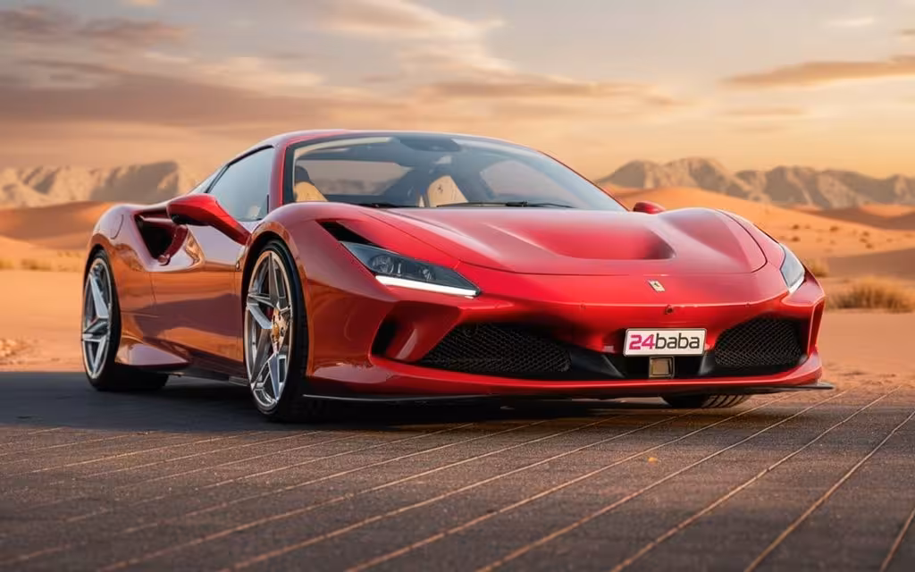 Ferrari F8 2021 Red front view with headlights – rental in Dubai
