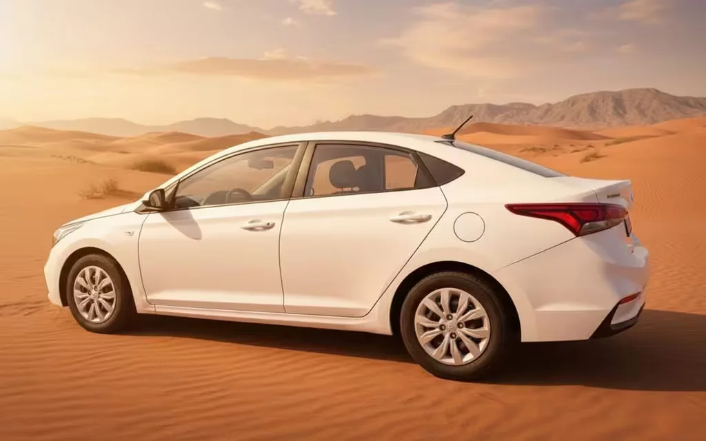 Hyundai Accent 2025 White side profile – rental in Dubai