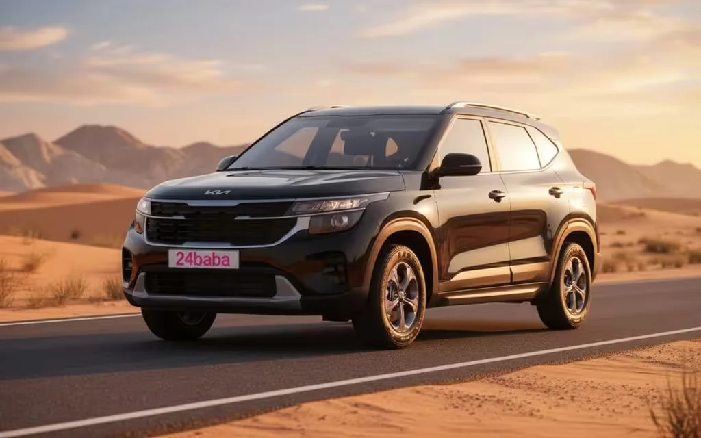 Kia Seltos 2024 Green front view with headlights – rental in Dubai