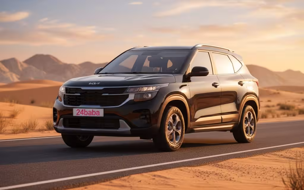 Kia Seltos 2024 Green front view with headlights – rental in Dubai