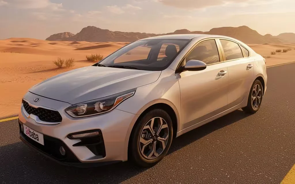 Kia Forte 2021 Grey front view with headlights – rental in Dubai