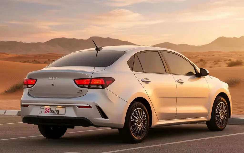 Kia Rio 2022 Grey rear view showing taillights – rental in Dubai