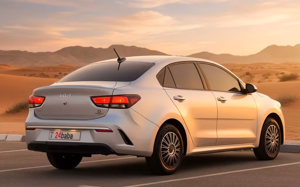 Kia Rio 2022 Grey rear view showing taillights – rental in Dubai