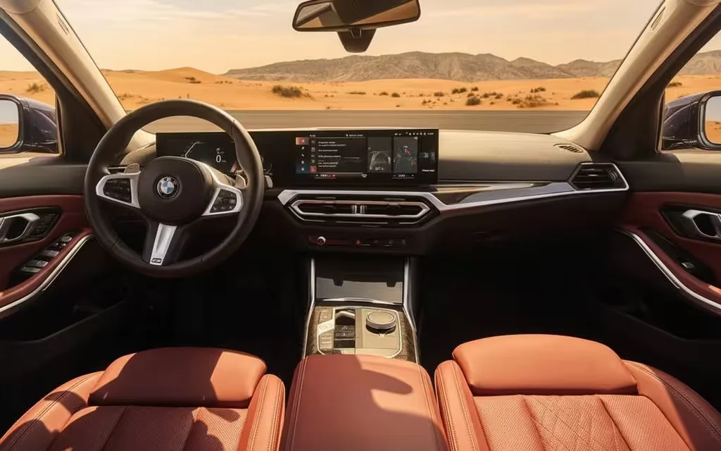 Bmw 330 2023 interior view showing trim – rental in Dubai