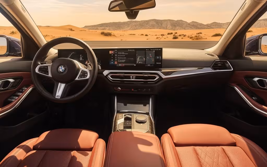Bmw 330 2023 interior view showing trim – rental in Dubai