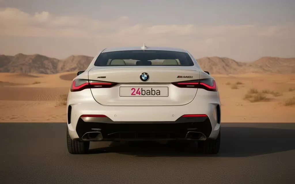 Bmw 440 2021 White rear view showing taillights – rental in Dubai