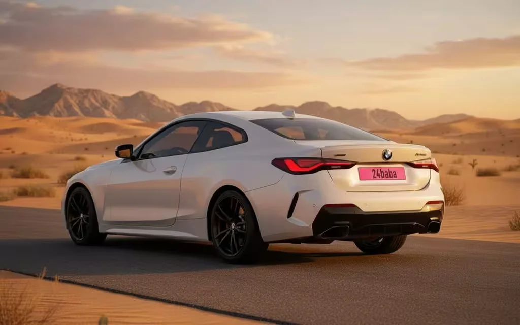 Bmw 440 2021 White rear view showing taillights – rental in Dubai