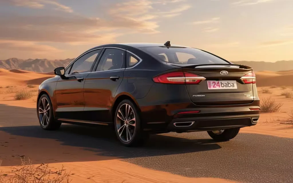 Ford Fusion 2021 Black rear view showing taillights – rental in Dubai