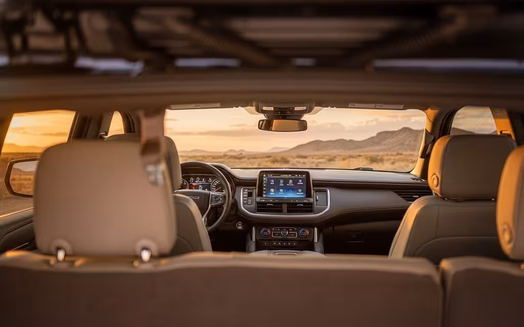 Chevrolet Tahoe 2023 interior view showing trim – rental in Dubai