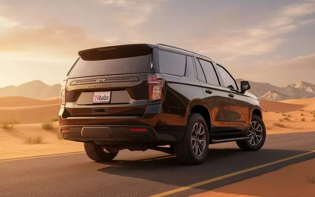 Chevrolet Tahoe 2023 Black rear view showing taillights – rental in Dubai
