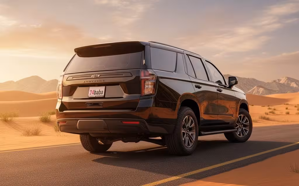 Chevrolet Tahoe 2023 Black rear view showing taillights – rental in Dubai