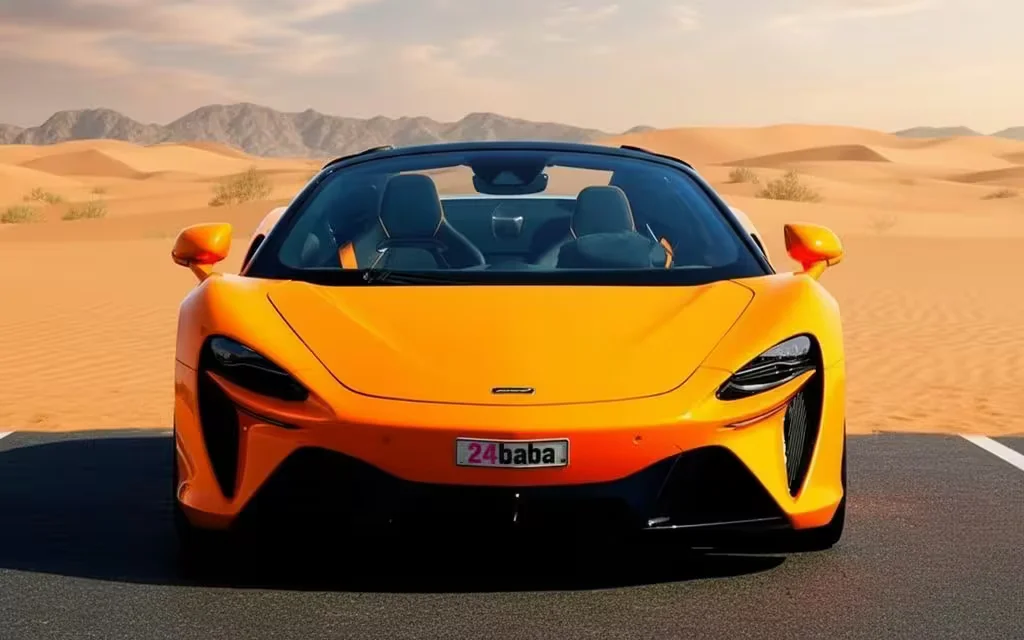 Mclaren Artura 2025 Orange front view with headlights – rental in Dubai