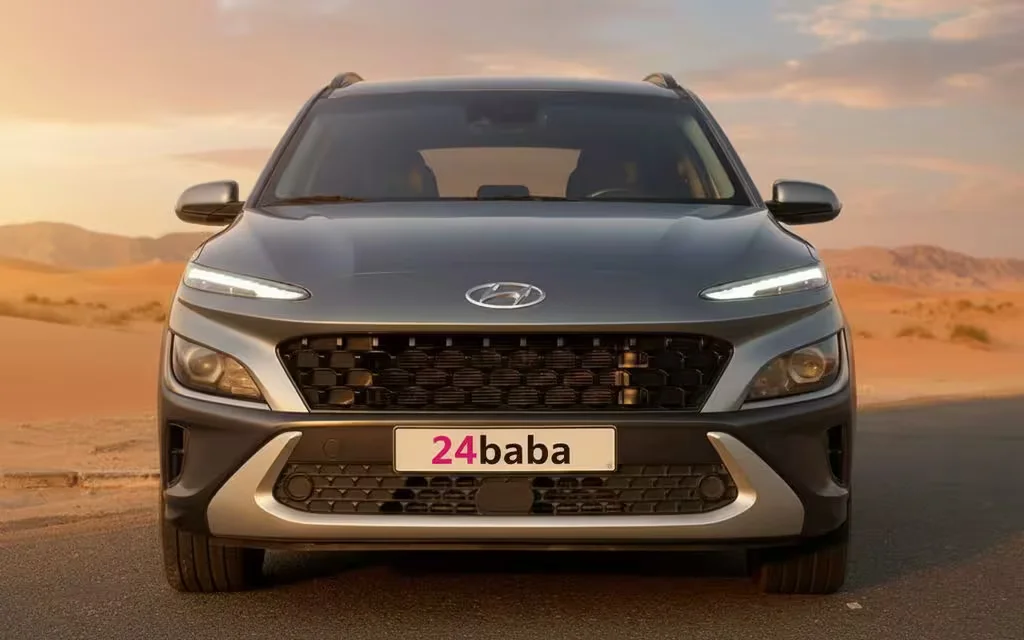 Hyundai Kona 2020 Grey front view with headlights – rental in Dubai