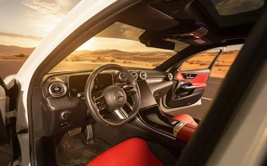 Mercedes C200 2023 interior view showing trim – rental in Dubai