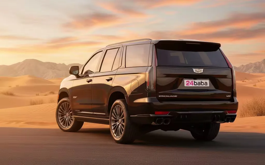 Cadillac Escalade 2024 Black rear view showing taillights – rental in Dubai