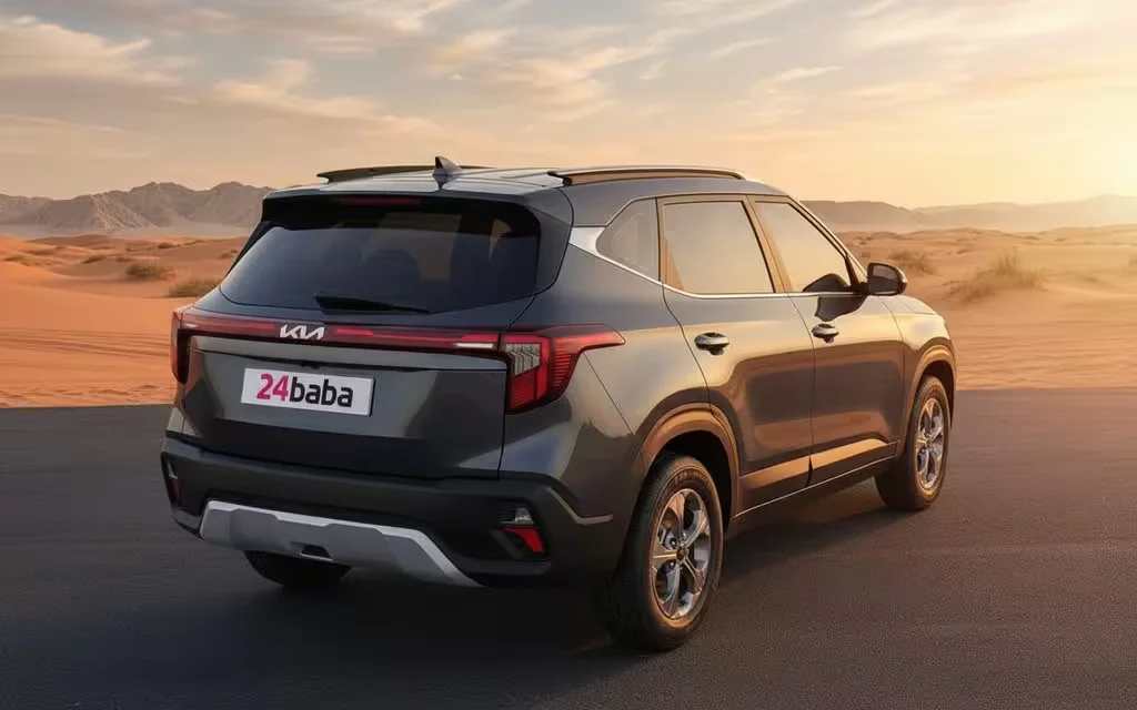 Kia Seltos 2024 Grey rear view showing taillights – rental in Dubai