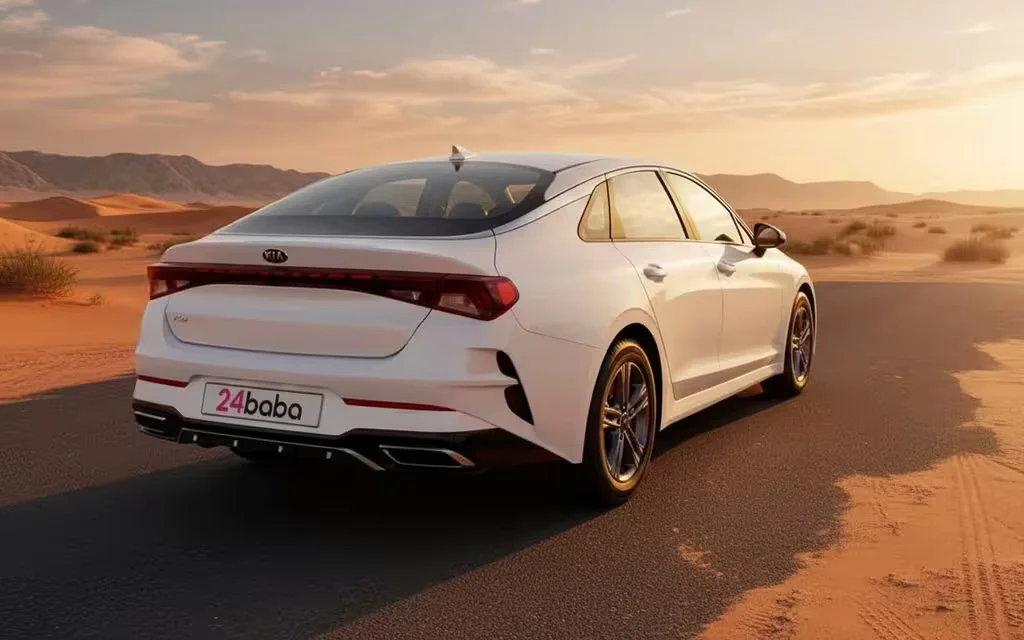 Kia K5 2021 White rear view showing taillights
