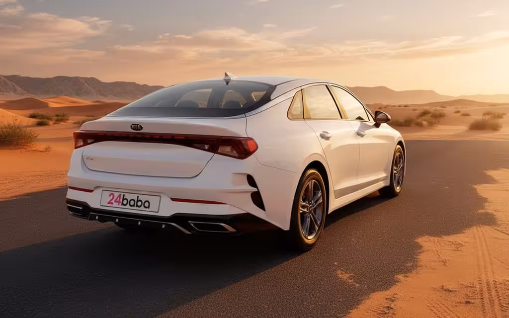 Kia K5 2021 White rear view showing taillights