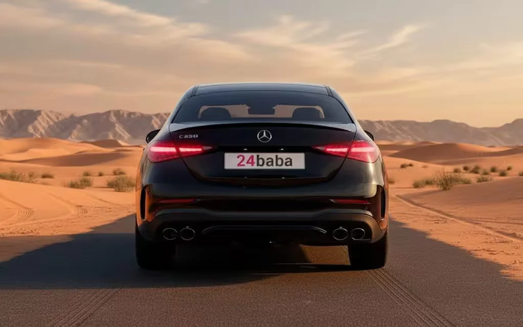 Mercedes C200 2024 Black rear view showing taillights