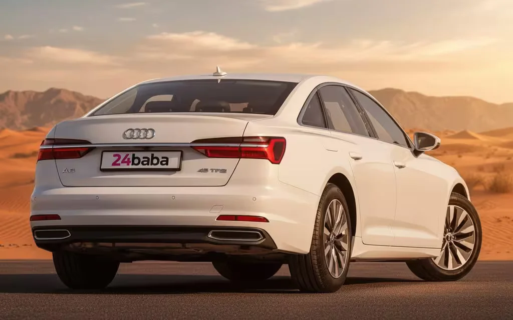 Audi A6 2021 White rear view showing taillights