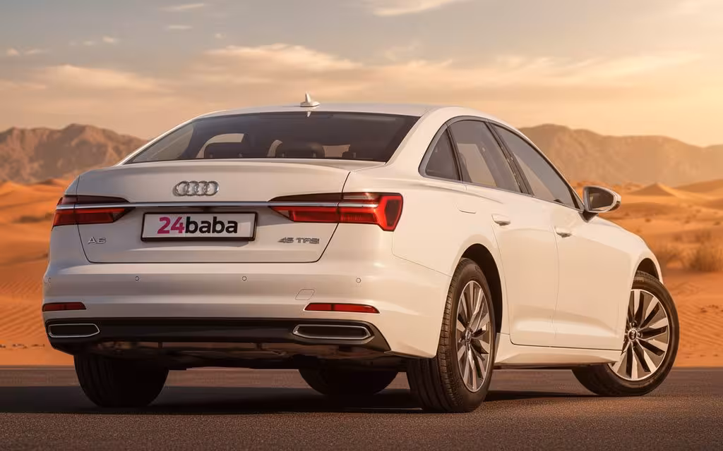 Audi A6 2021 White rear view showing taillights