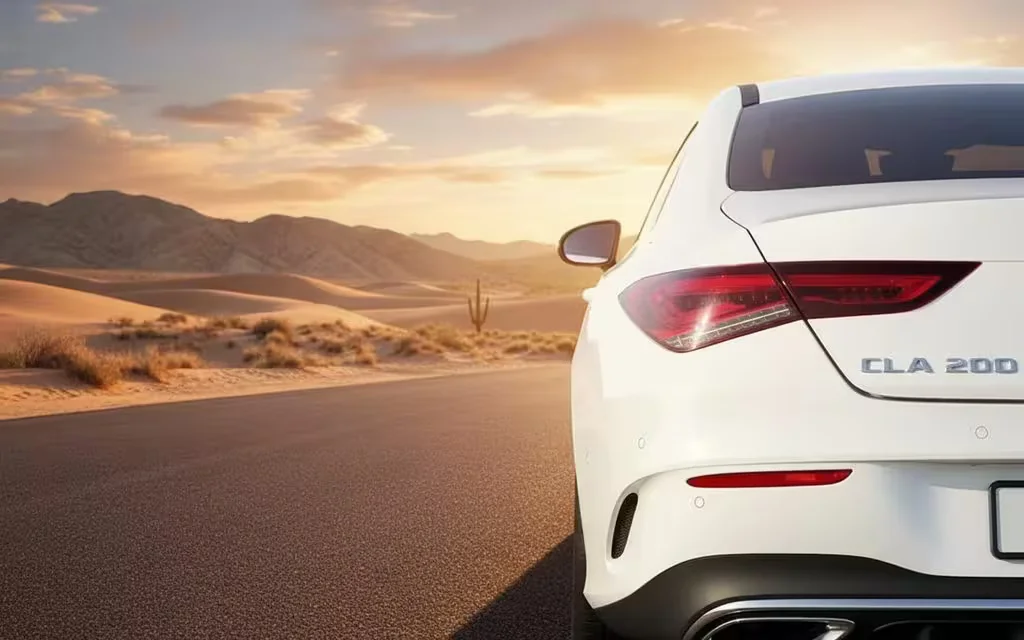 Mercedes Cla200 2023 White rear view showing taillights