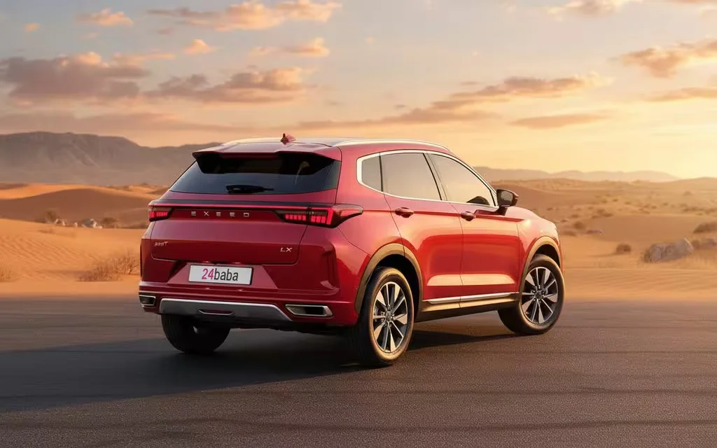 Exeed Lx 2024 Red rear view showing taillights – rental in Dubai