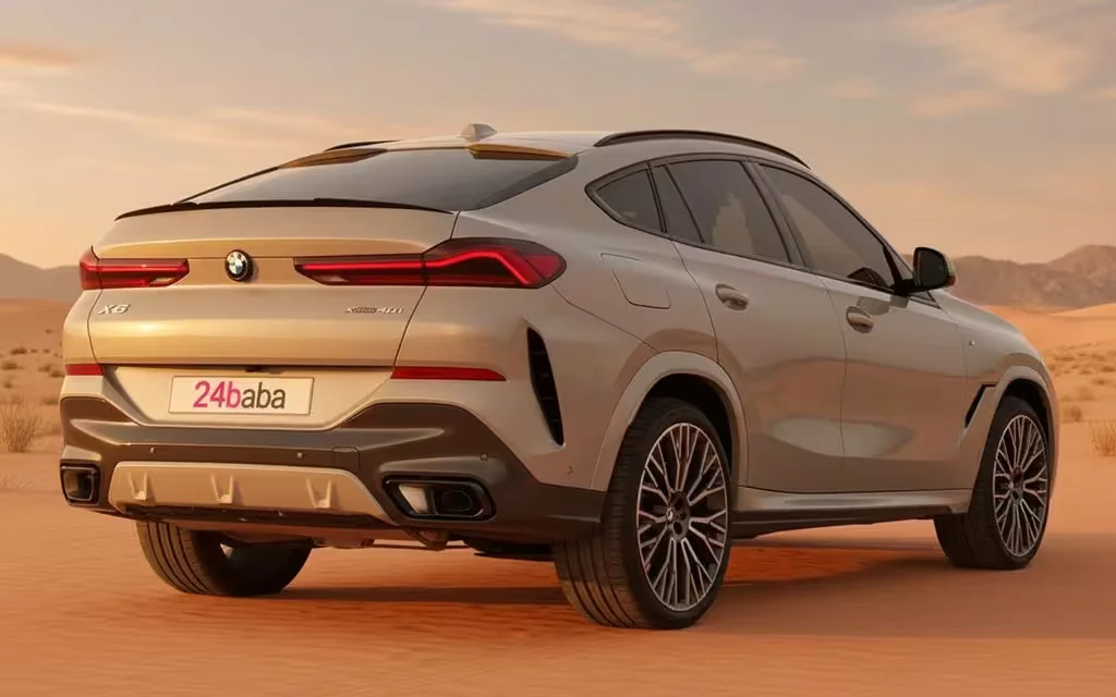 Bmw X6 2025 Silver rear view showing taillights – rental in Dubai