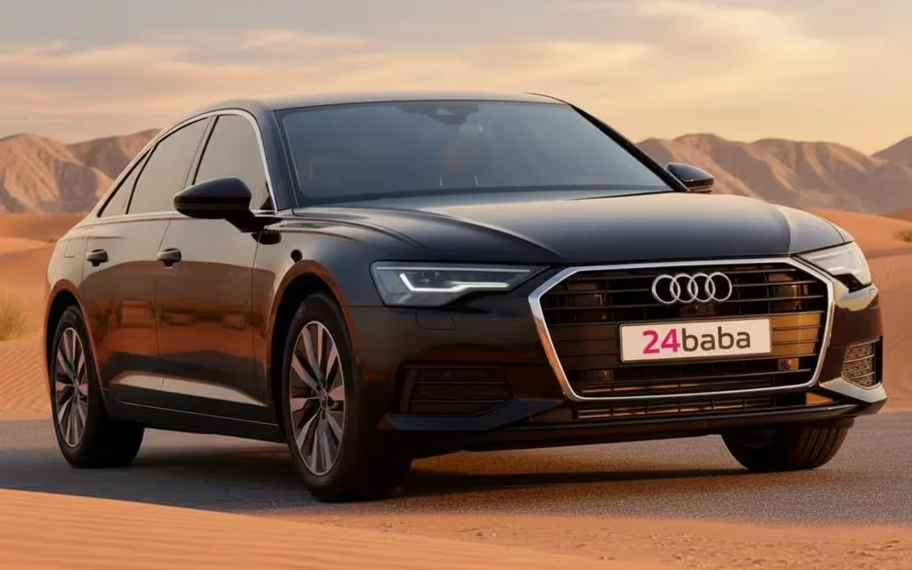 Audi A6 2021 Black front view with headlights