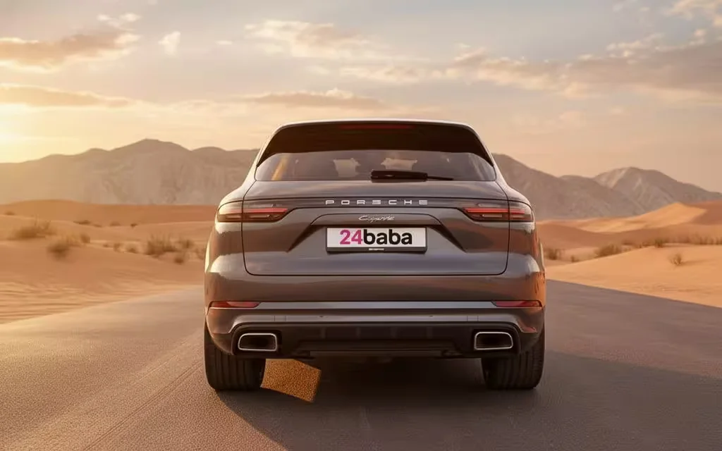 Porsche Cayenne 2024 Grey rear view showing taillights – rental in Dubai