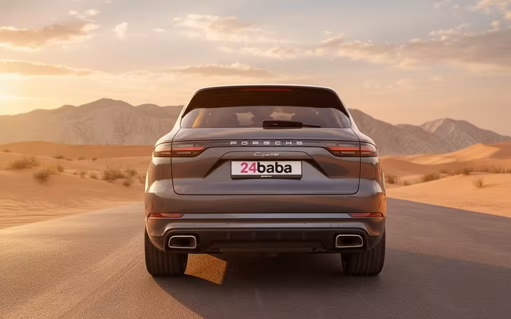 Porsche Cayenne 2024 Grey rear view showing taillights – rental in Dubai