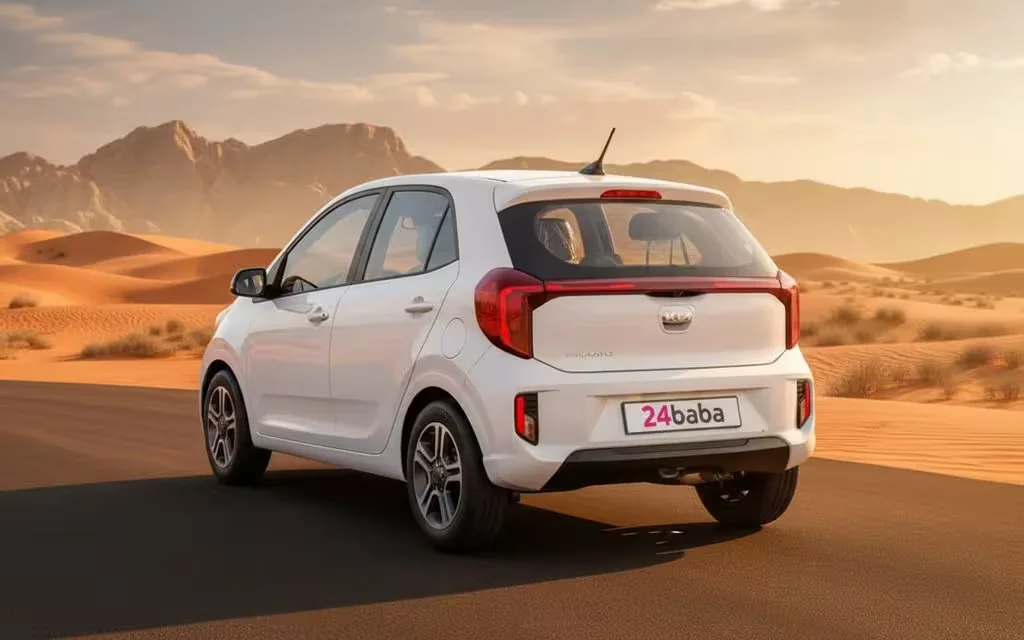Kia Picanto 2024 White rear view showing taillights