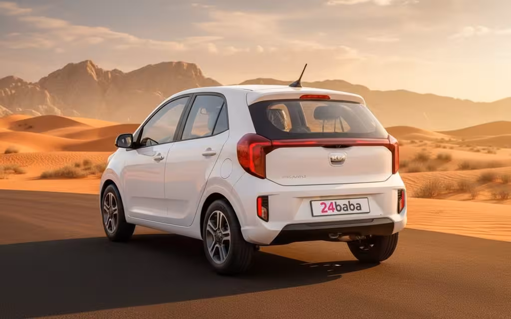Kia Picanto 2024 White rear view showing taillights