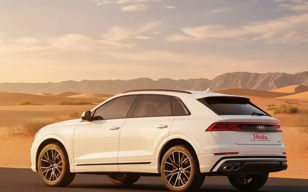 Audi Q8 2021 White side profile – rental in Dubai