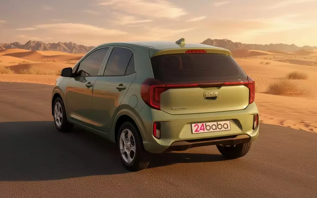 Kia Picanto 2025 Green rear view showing taillights – rental in Dubai