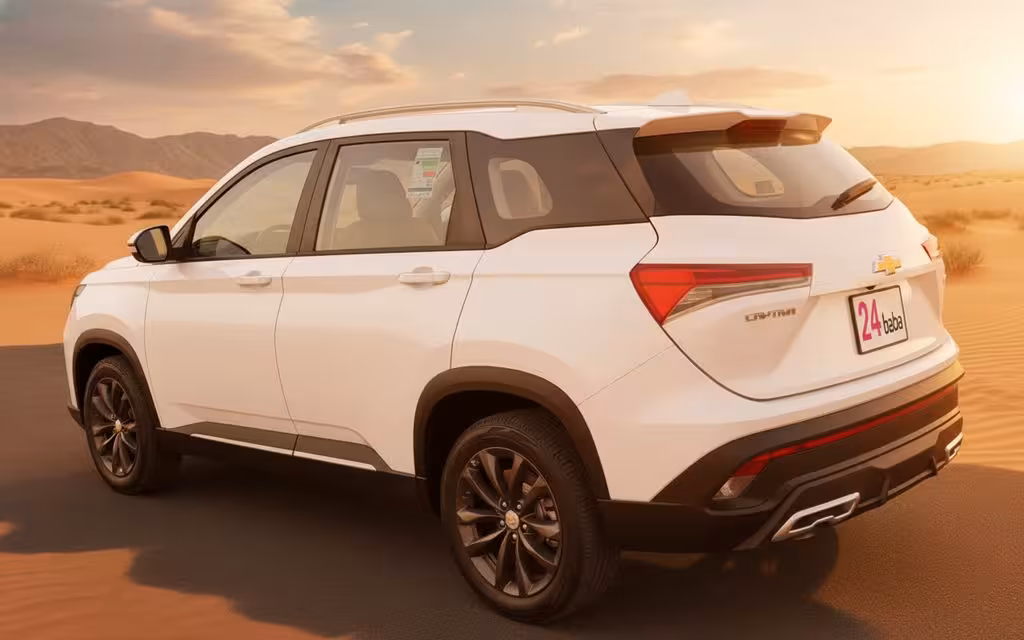 Chevrolet Captiva 2025 White rear view showing taillights – rental in Dubai