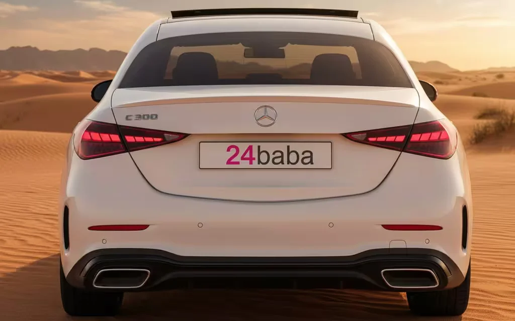 Mercedes C300 2023 White rear view showing taillights