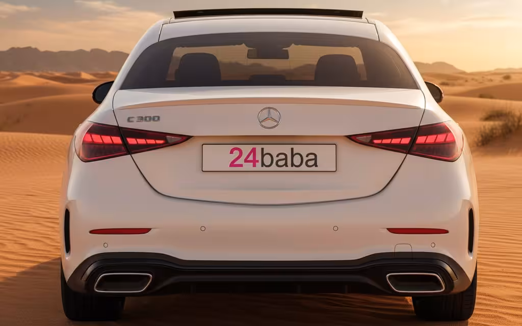 Mercedes C300 2023 White rear view showing taillights