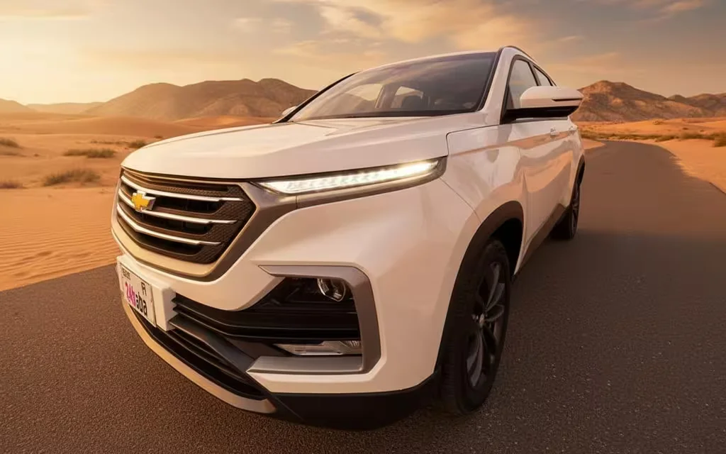 Chevrolet Captiva 2022 White front view with headlights – rental in Dubai