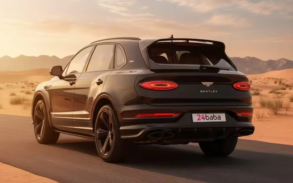 Bentley Bentayga 2022 Black rear view showing taillights – rental in Dubai
